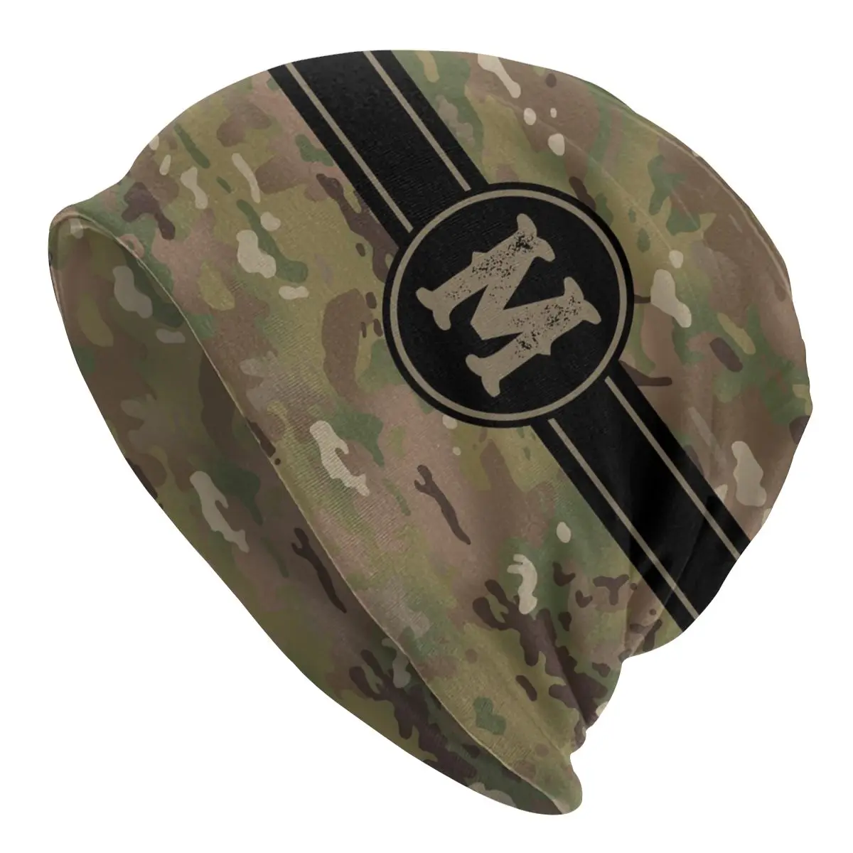 

Army Camouflage Monogram Letter M Bonnet Hat Knitting Hats Vintage Outdoor Camo Skullies Beanies Hats Men's Warm Head Wrap Cap