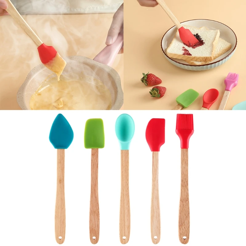 

Kitchen Cooking Utensil Set with Wooden Handle Ergonomic Design Cooking Baking Tools Flexible Non Stick Cookware Gift 87HA