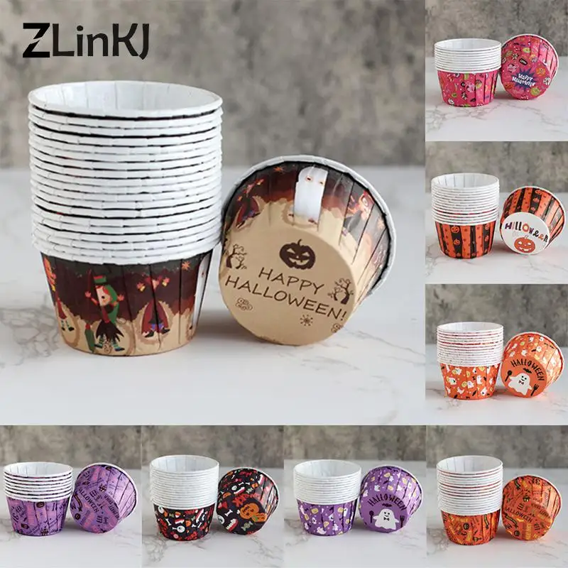 

Halloween Rolled Edge Cake Cup Muffin Cup Ghost Pumpkin High Temperature Paper Tray Happy Halloween Party Decor Trick Or Treat