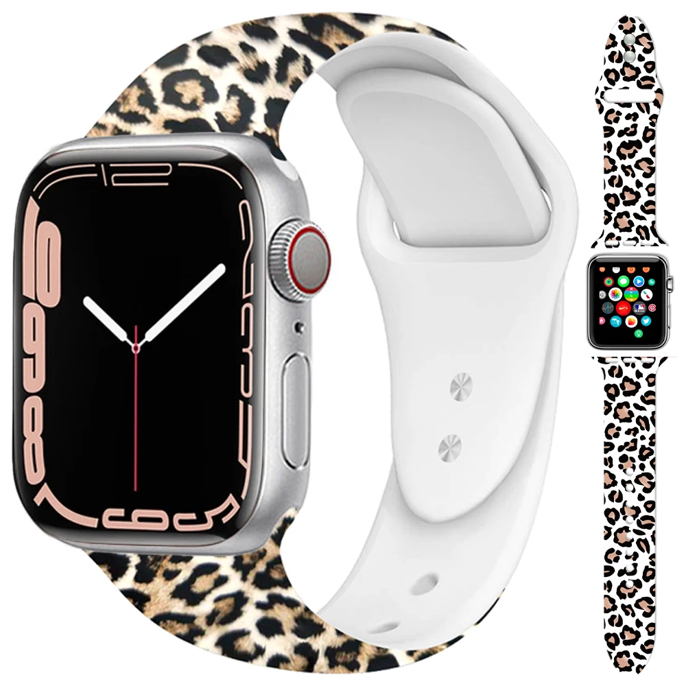 Ремешок Леопардовый Для Apple Watch Band 44 мм 40 41 45 38 42 силиконовый женский браслет для