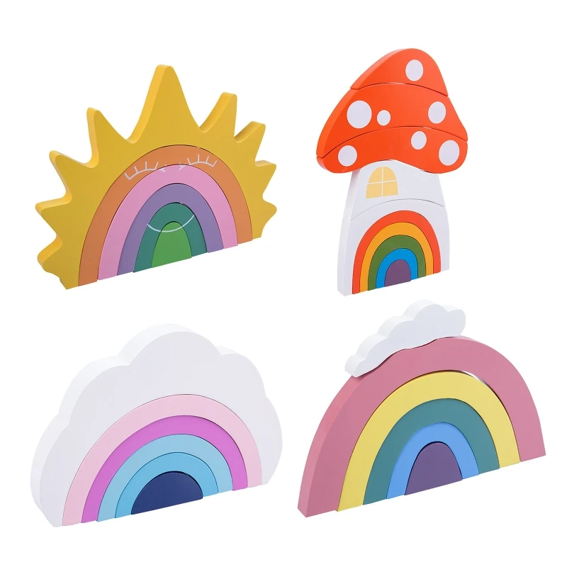 

Q0KB Stacking Rainbow/Mushroom Toys for Kids Wooden Balance Blocks for Pre-Schoolers Learning Fine Motor Skills Kids Gifts