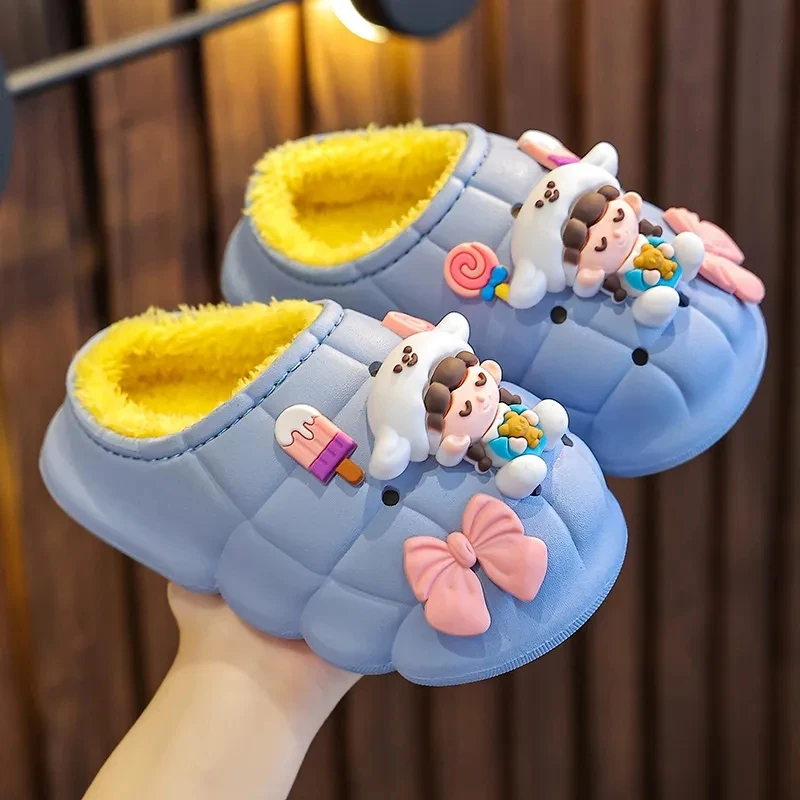 Boys Fashion Winter Slippers Cotton Doll Kids Home Slippers Anti-Slip Toddler Waterproof Slides Child Plush Shoes Warm Slipper