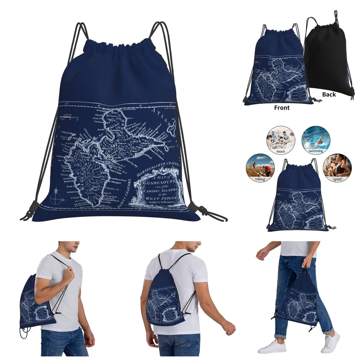 

Map Of Guadeloupe 1759 1 Drawstring Bags Gym Bag premium Backpack Novelty Infantry pack