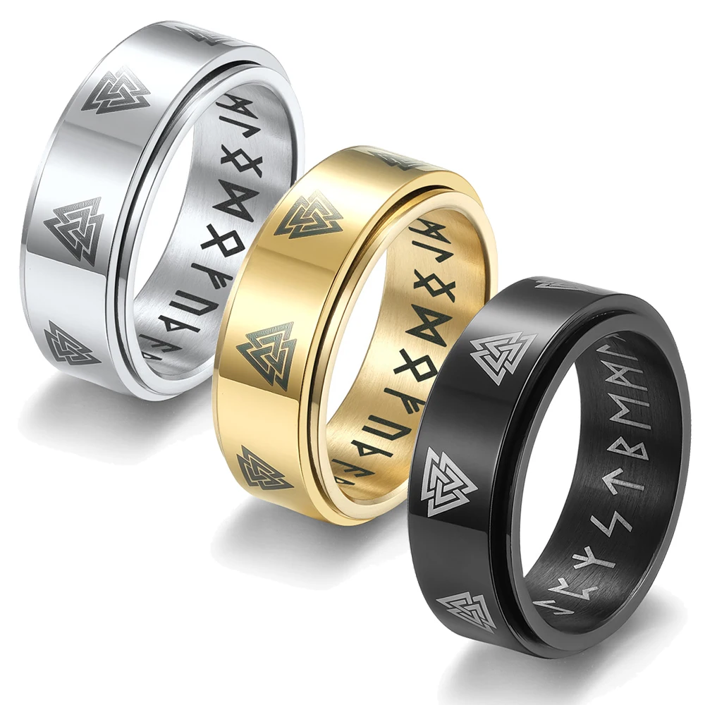

Fashion Stainless Steel Spinner Ring for Men Women Vintage Odin Norse Viking Amulet Rune Ring Rotatable Fidget Anxiety Jewelry
