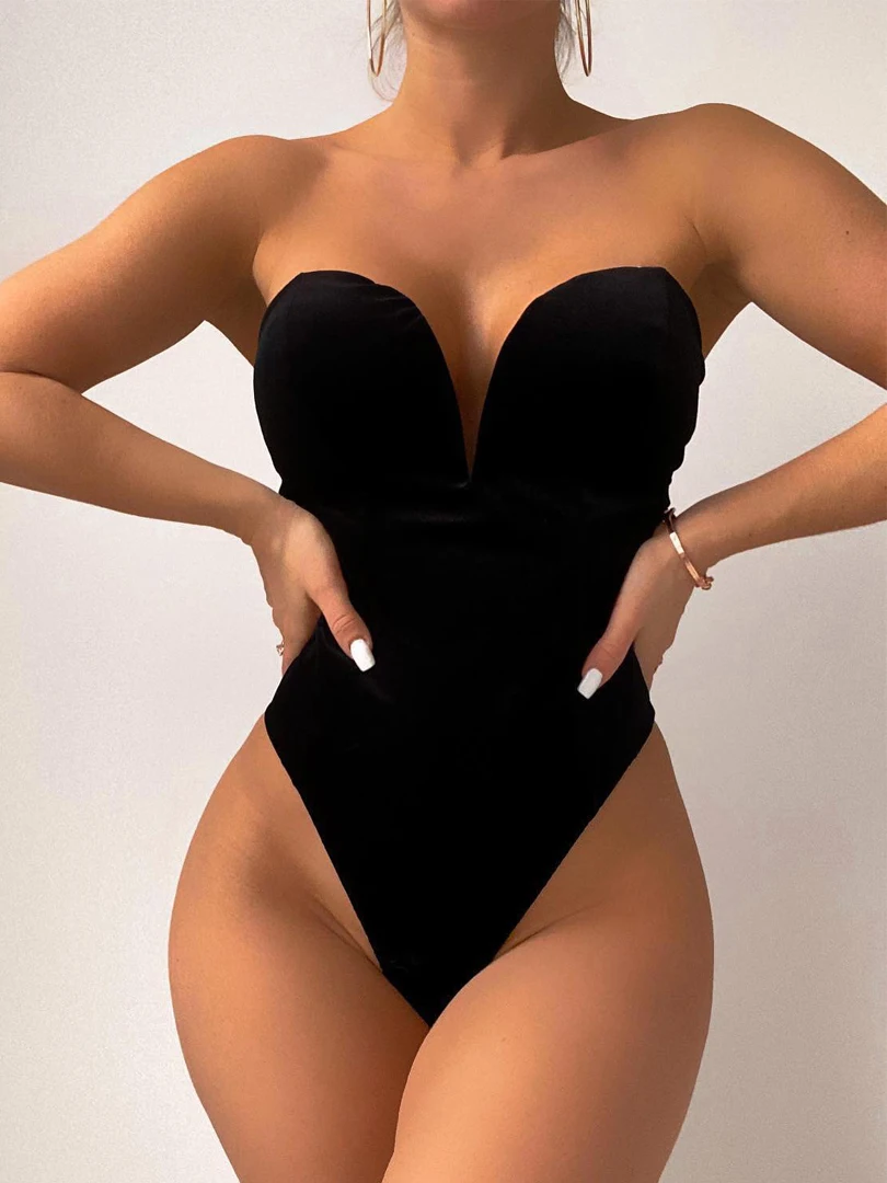 

Sexy Sleeveless Black Tube Velvet Bodysuit Women 2022 Summer One Piece Basic Body Rompers Streetwear Party Club Clothes