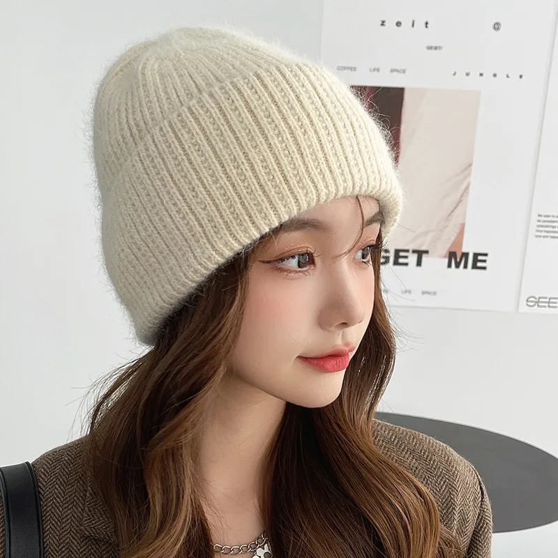 

Fashion Versatile LULU Same Casual Pure Plush Rabbit Hair Hat Wool Knitted Hat Women's Wool Hat Pullover for Men and Women