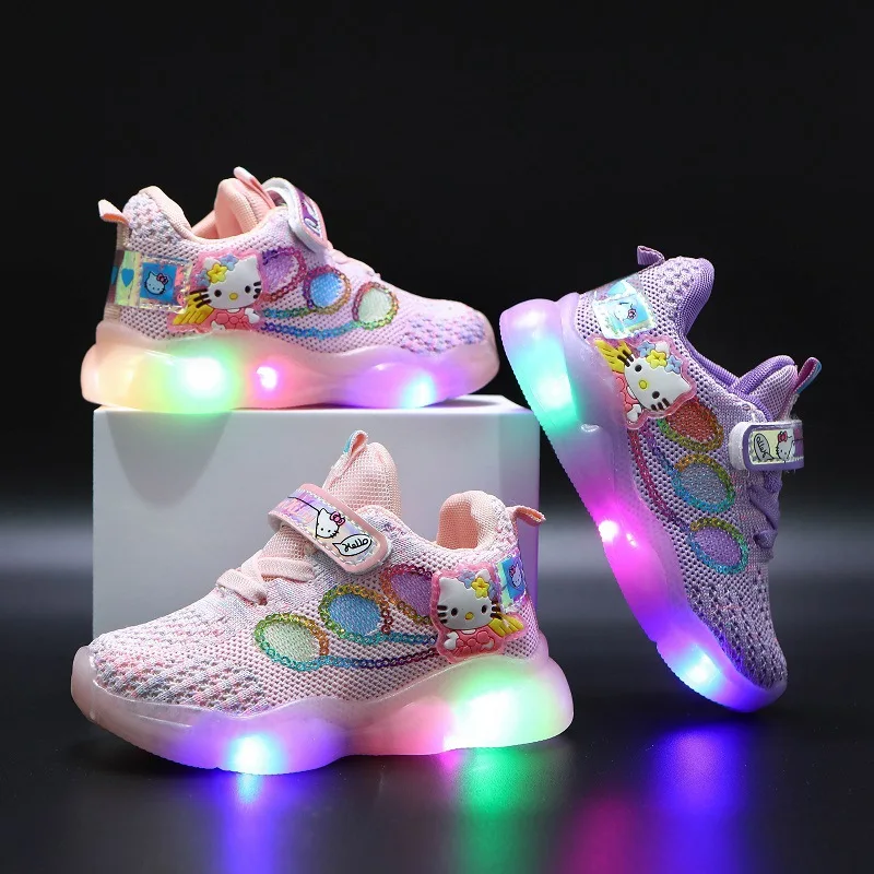 Fashion Lovely LED Lighted First Walkers Breathable Girls Sneakers Hook&Loop Infant Tennis Classic Toddlers Cartoon Baby Shoes