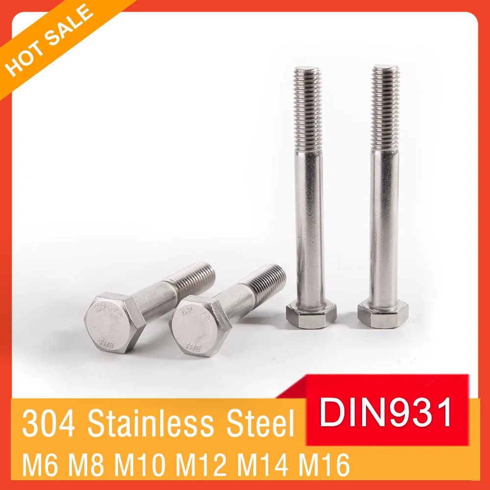 

M6 M8 M10 M12 M14 M16 DIN931 A2-70 Болт с шестигранной головкой и полурезьбой Винт с шестигранной головкой из нержавеющей стали 304