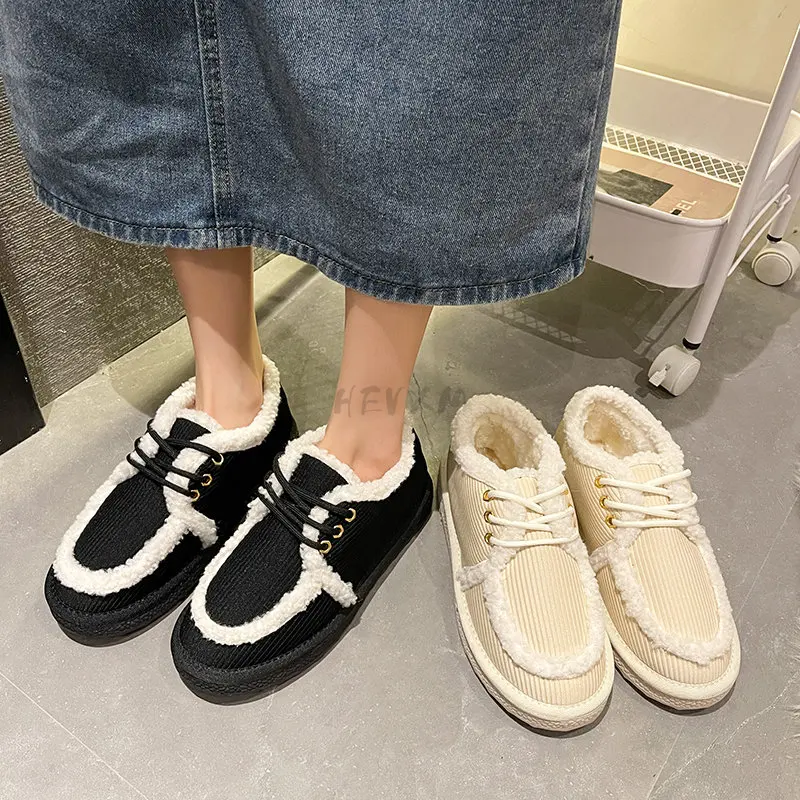 Winter New Female Snow Boots Non-slip Student Plus Velvet Warm Cotton Shoes Flat Lace Women's Boots Size 35-40  zapatillas mujer