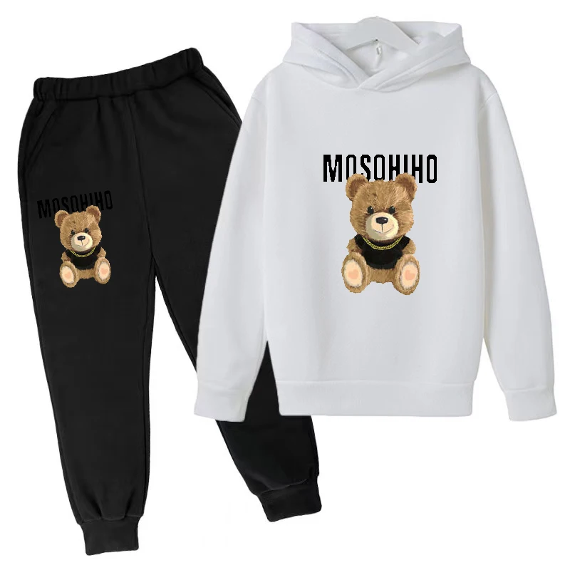 Spring and Autumn Baby Children's Clothes Set Cartoon Bear Hoodie Coat + Trousers 2P Girl Fashion Charming Casual Wear Sportswea