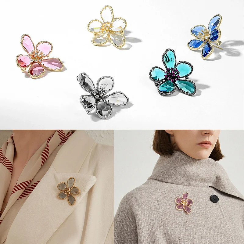 

Женская Брошь В Виде Цветка с кристаллами, элегантная заколка-Пряжка, украшение в стиле ретро для костюма, свитера, рубашки, аксессуары для одежды