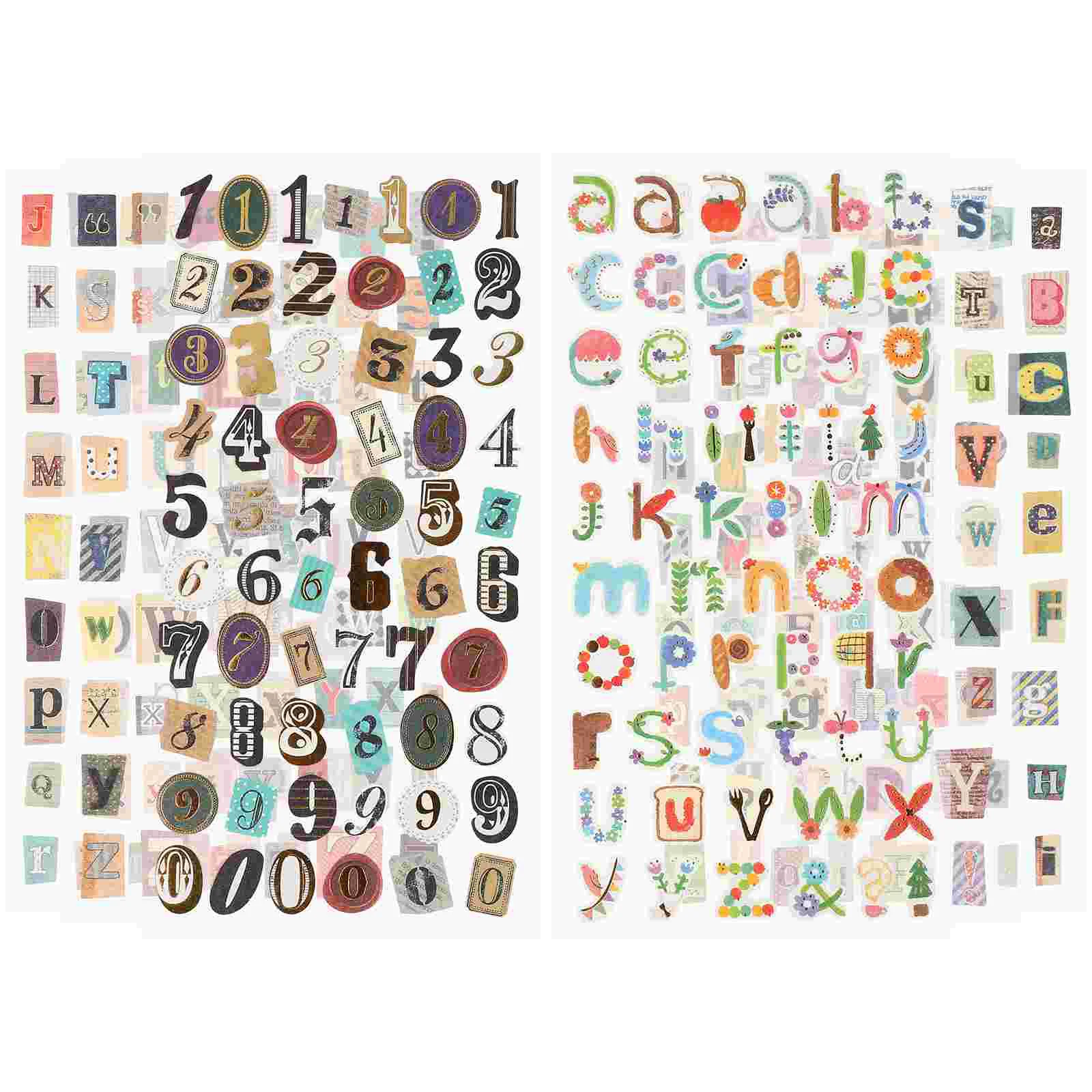 

6 Sheet Scrapbook Stickers Graffiti Vintage Letters Numbers Self Adhesive Decals for Diary DIY Crafts Cards