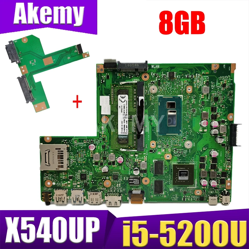 

Akemy laptop Motherboard X540UP X540U A540U R504U Mainboard W/ i5-5200U 8GB RAM DDR3 GT920M GPU Free HDD board