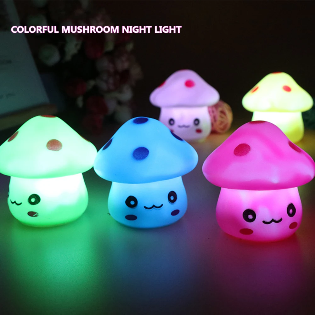 

LED Night Light Built-In Button Battery Mushroom Shape Atmosphere Lights Dimmable Home Decorative Lamp Energy Saving for Bedroom