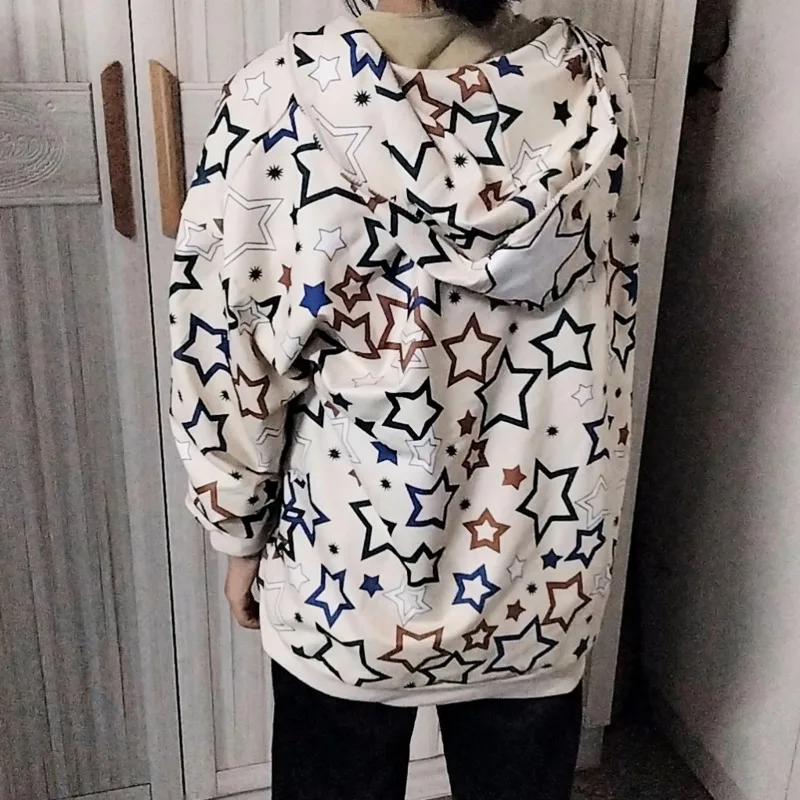 Y2k толстовки с принтом пятиконечной звезды женские свободные рубашки капюшоном