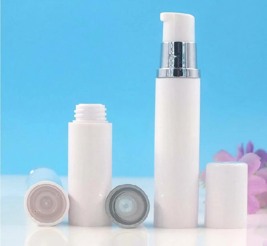 15 мл белая пластиковая безвоздушная бутылка с золотым/серебряным воротником