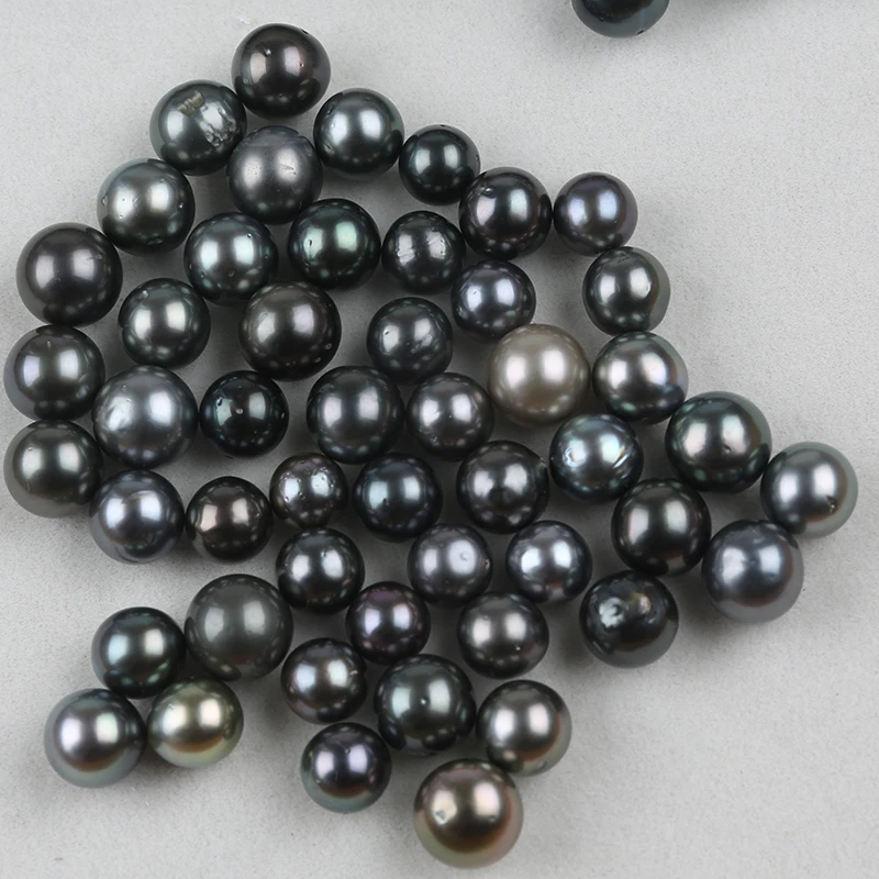 Натуральные Круглые бусины 8-11 мм из таитянского черного жемчуга