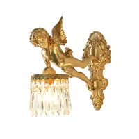 French Angel Wall Lamp Chinese Antique Living Room Hallway Wall Light American Vintage Light Luxury Crystal Lamps