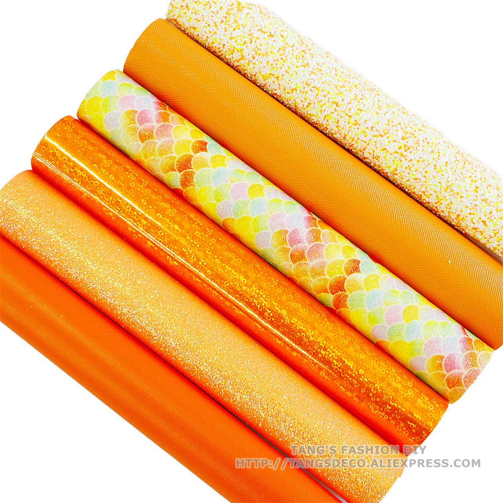 

6pcs/Set---20X22CM Orange Color DIY Synthetic Faux PU Leather Set