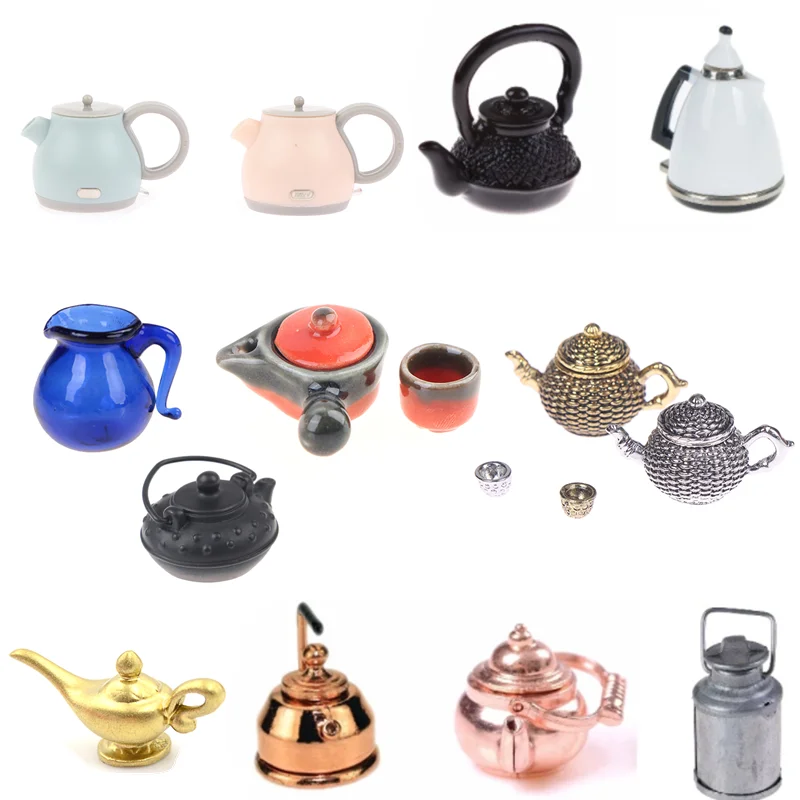 

Dollhouse Miniature Accessories Simulation Retro Kettle Pot Open Lid Model Toys for Doll House Decoration