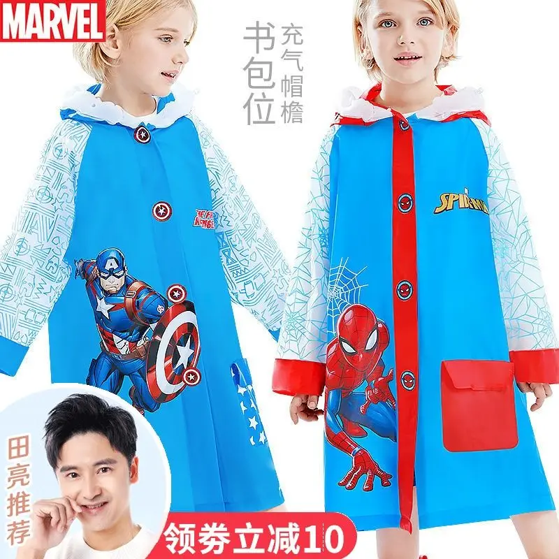 

Disney Marvel Children's Raincoat Poncho Boy Spider-Man with Schoolbag Thickened Cartoon Kindergarten Pupil Raincoat Iron Man