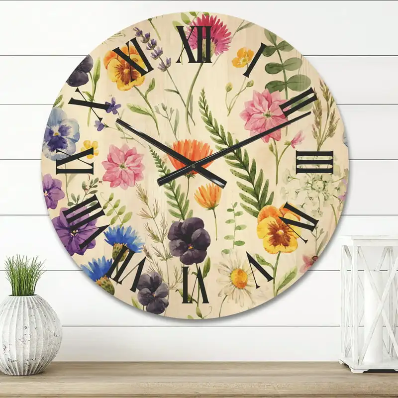 

Wildflowers Floral Pattern I' Traditional Wood Wall Clock