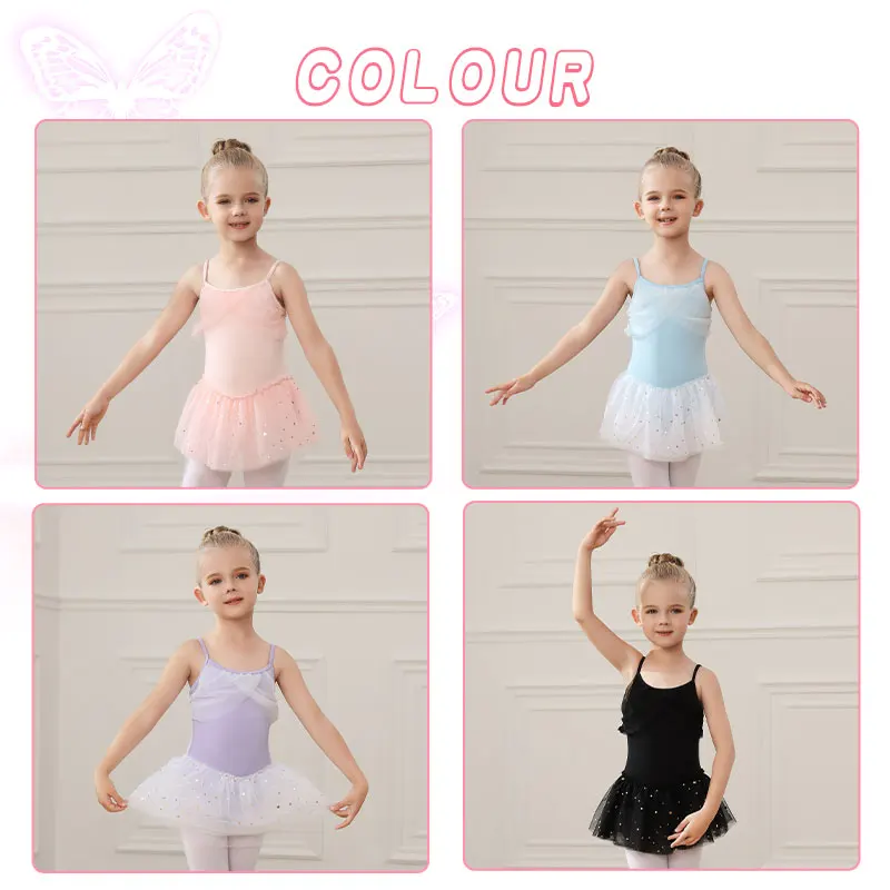 AOQUNFS Girls Ballet Dress Dance  Leotards With Skirt Children Gymnastics Training Camisole Leotards For Kids Dance Costumes