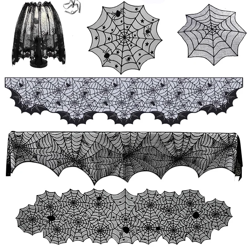 

Halloween Decoration Horror Props Lace Spiderweb Fireplace Mantle Scarf Cover Tablecloth Curtain Cosplay Party Supplies