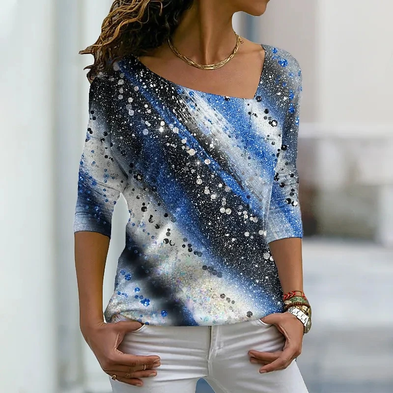 

Осенние модные топы с V-образным вырезом, элегантный пуловер, футболка в простом стиле, женская зимняя облегающая свободная футболка с длинным рукавом и пикантным принтом