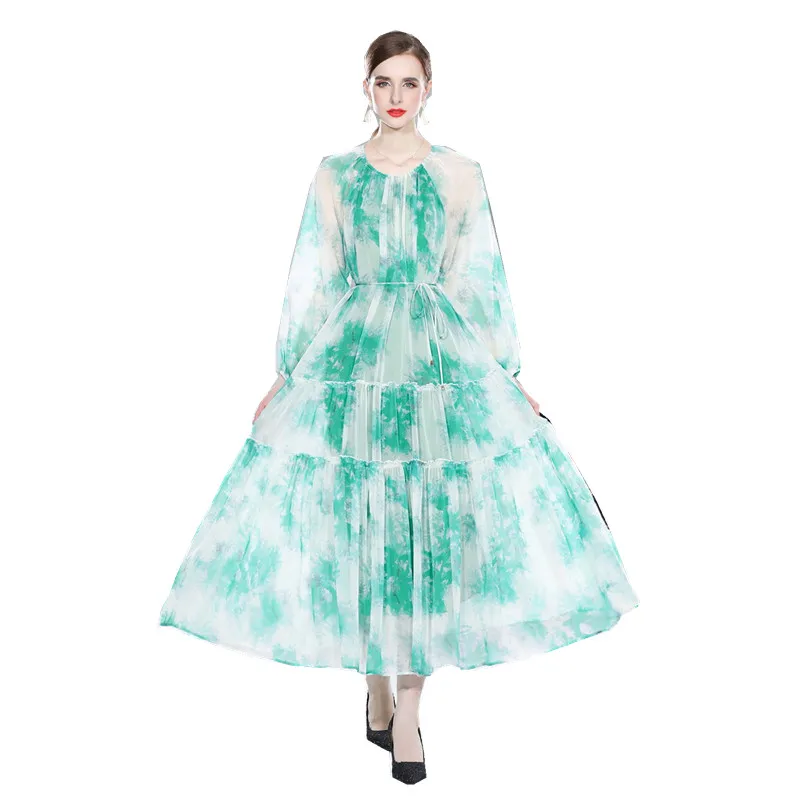 

Женское шифоновое платье с рюшами, Повседневное платье с длинным рукавом и каскадными оборками, весна-лето