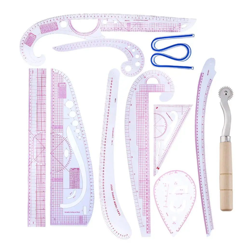 

Plastic DIY Sewing Ruler Set Tailor French Curve Scale Painting Drawing Template Clothing Pattern Tool Scribing Wheel