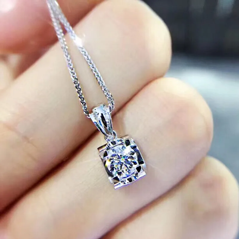 

Dainty Single CZ Pendant Necklace for Women Luxury Silver Color Wedding Engagement Jewelry Simple Style Lady Accessories