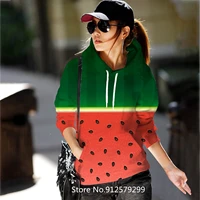 2022 women fashion hoodie summer fruit watermelon design 3d printed sweatshirt female pullover casual tops