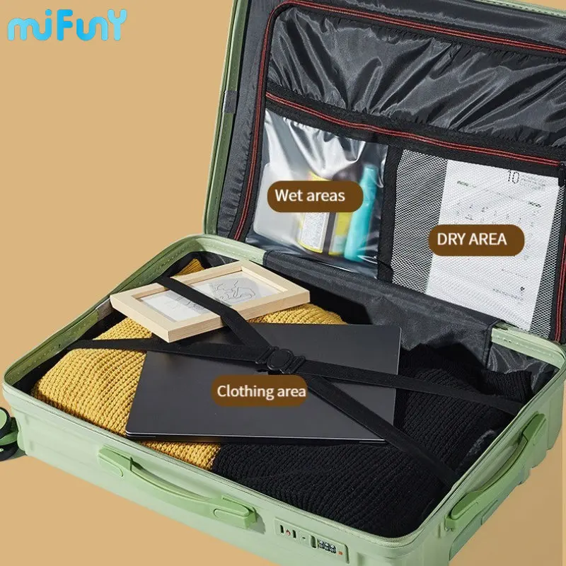 MiFuny Rolling Luggage Fashion Women Carry on Luggage with Wheels USB Charge Port Boarding Business Code Trolley Travel Suitcase
