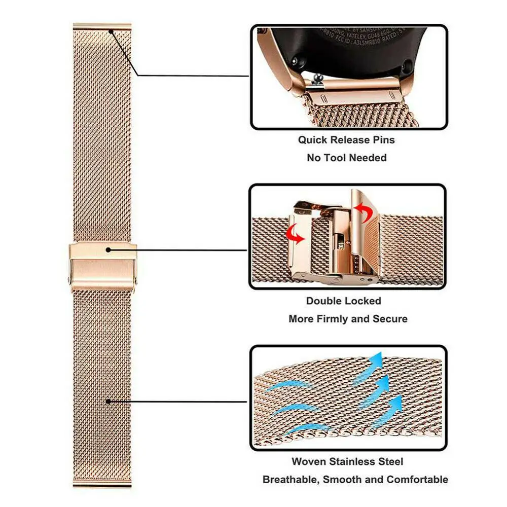 18mm 20mm 22mm Quick Release Mesh Wristwatch Strap for Samsung Galaxy Watch Active2 40mm 44mm Bracelet for Galaxy Watch4 Classic