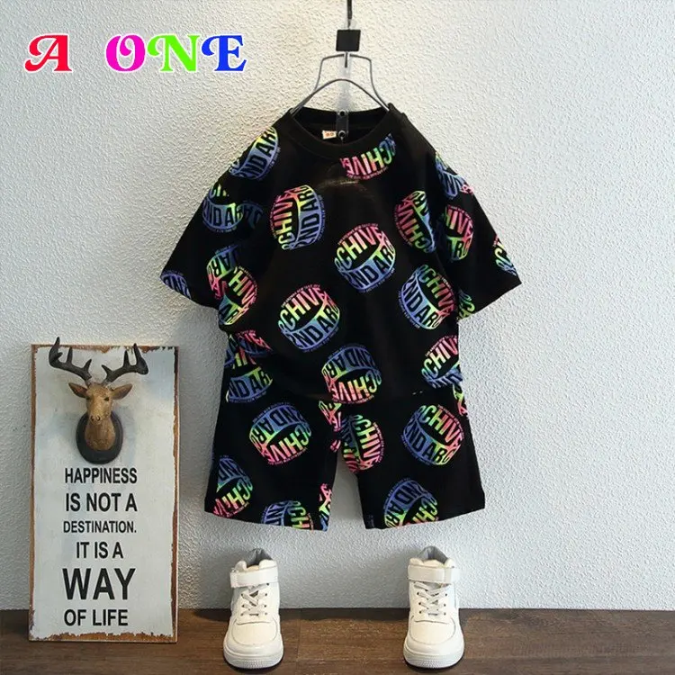 

summer toddler boys set clothes kids clothes baby clothing t-shirt + short 2 pcs set fashion letter boys clothes 2-12y