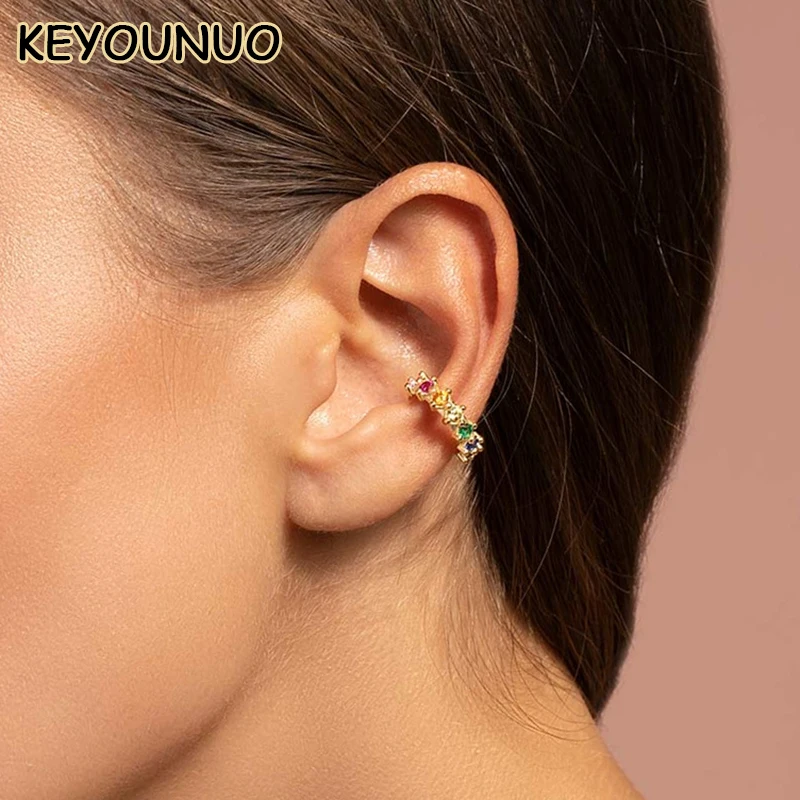 

KEYOUNUO Lovely Gold Filled CZ Clip Earrings For Women Heart Colorful Zircon Earcuffs Earrings Fashion Party Jewelry Wholesale