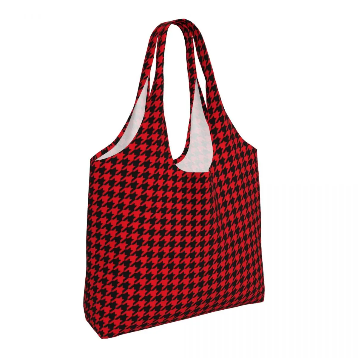 

Vintage Houndstooth Shopper Bag Black and Red Handbags Student Print Tote Bag Vintage Cloth Travel Shopping Bags