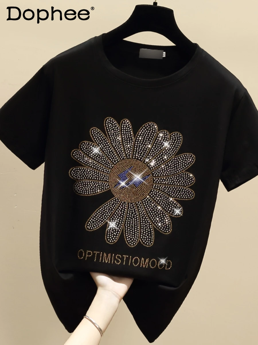 

Тяжелая вышивка, горячая Распродажа, футболка с принтом ромашки, женская Свободная Повседневная белая футболка с коротким рукавом, топ 2022, л...