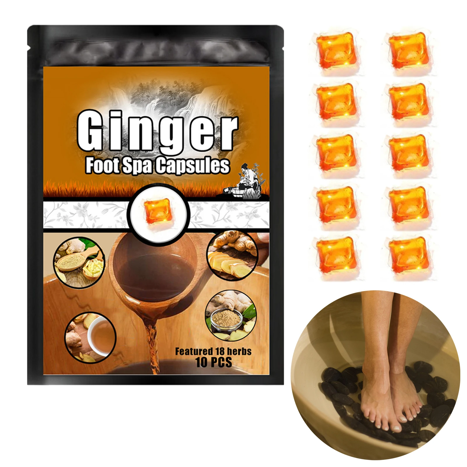

Foot Soaking Cap-sules Portable He-rbal Essence Chinese Medicine Foot Bath Powder Foot Spa Bath Soothes Sore Tired Feet Stress