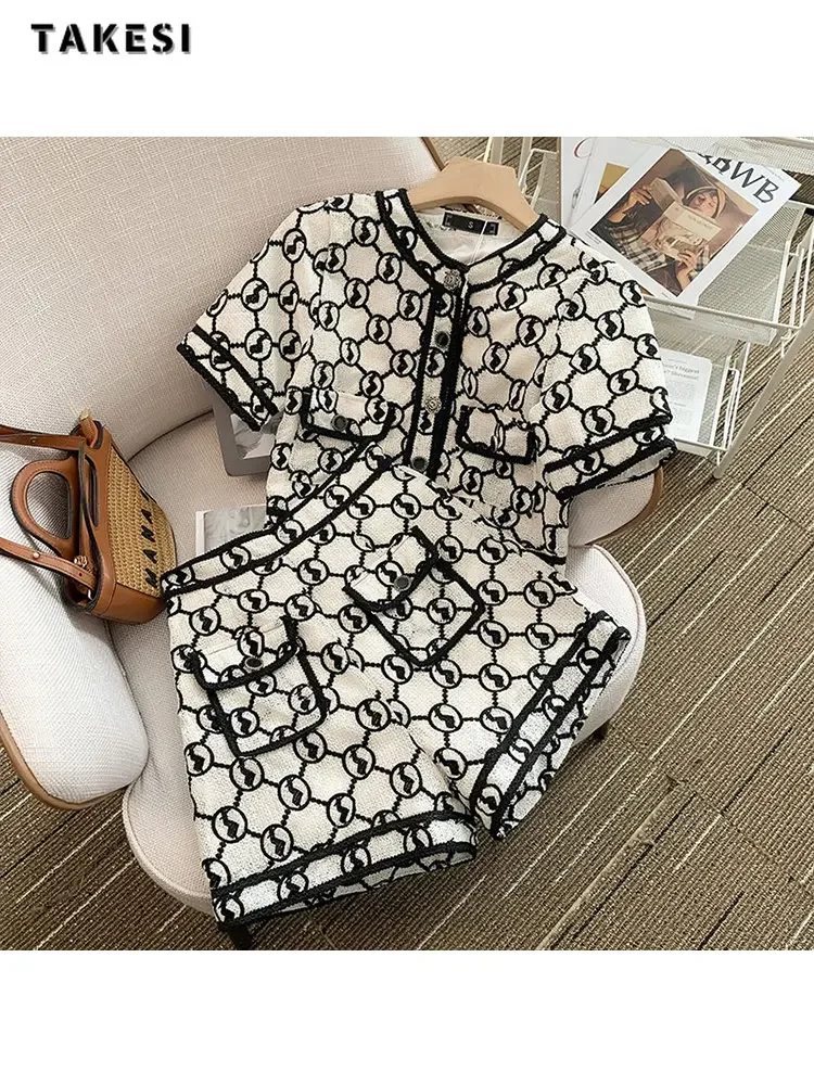 Женский Повседневный костюм из двух предметов однобортный Топ с геометрическим