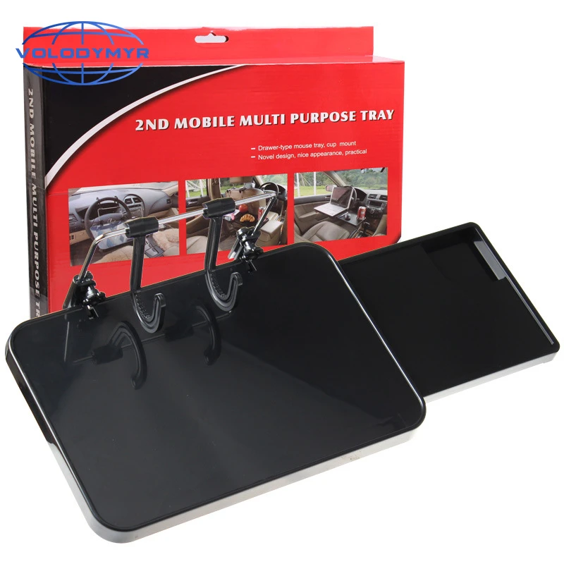 

Auto Steering Wheel Laptop Tablet Desk Tray Drink Holder with Hook for Food Eating Car Travel Table Seat Computer Notebook Desk