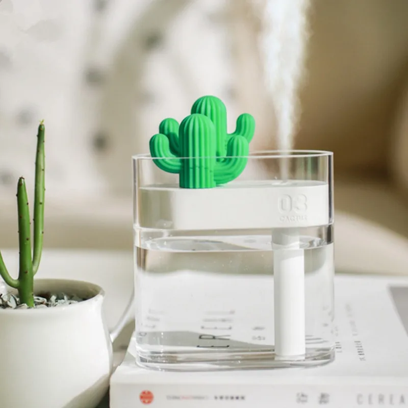 

Ultrasonic Air Humidifier 319 Clear Cactus Humidifiers 160ML Color Light USB Air Purifier Anion Mist Maker Water Atomizer