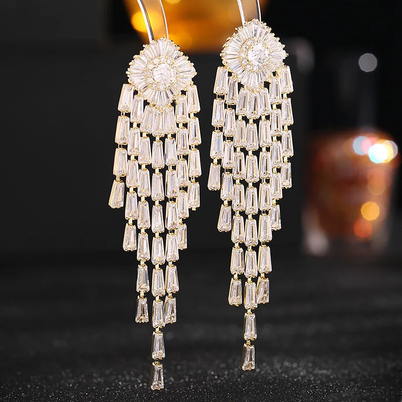 

18K Gold Plated Jewelry for Women Long Tassel Dangle Earrings 925 Silver Summer Fashion Temperament Wedding Bridal Earings