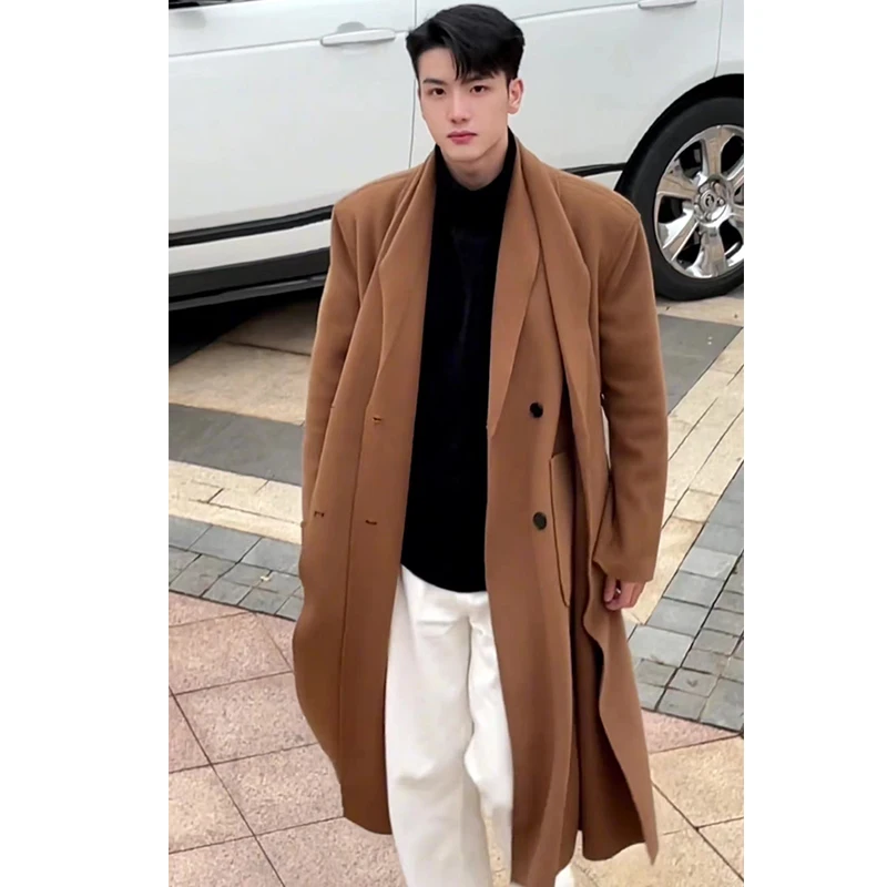 FEWQ поддельное двойное мужское шерстяное пальто из двух частей с длинным рукавом