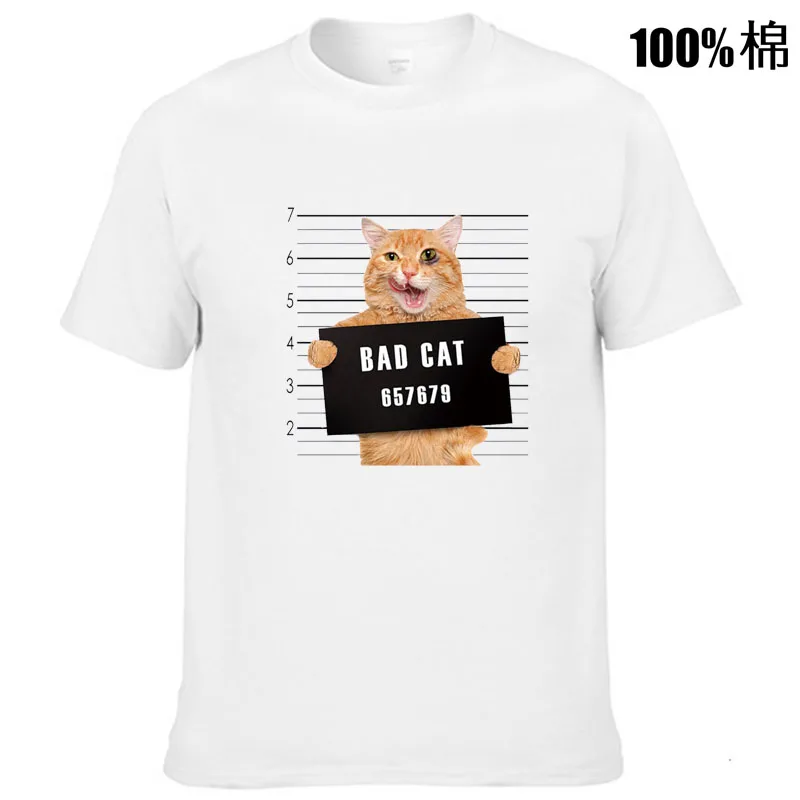 Men's high quality t-shirt 100% cotton Funny criminal cat pattern printed casual cool o-neck t shirt loose male tees tops