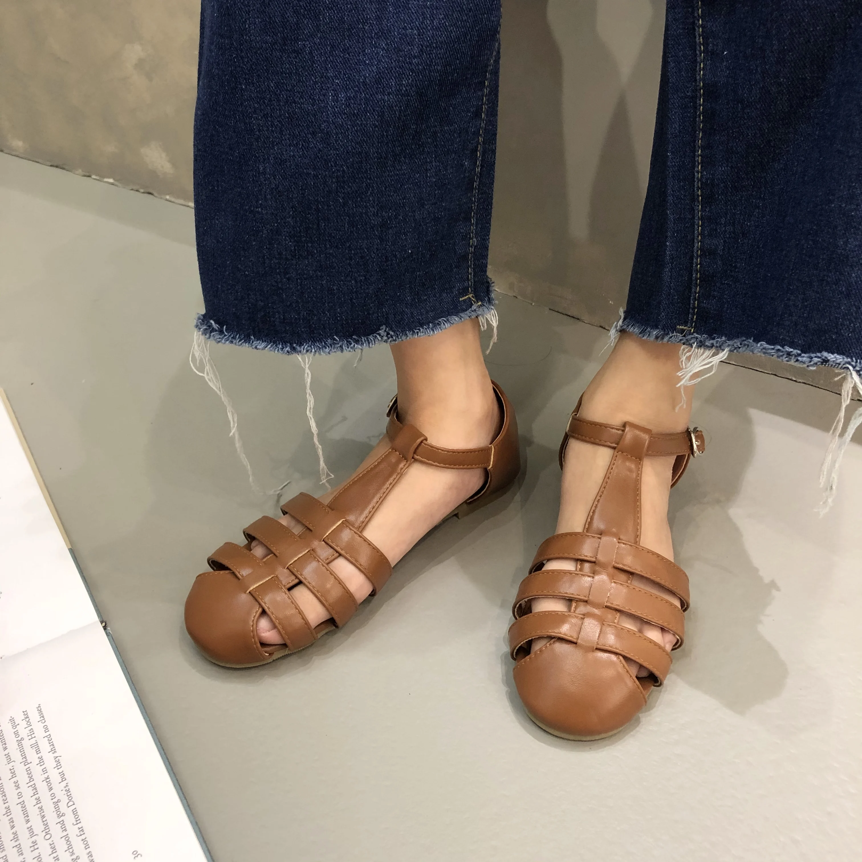 

Bailamos Women Retro Gladiator Sandals 2022 Summer Comfort Beach Shoes Female Breathable Closed Toe Flat Sandals Mujer