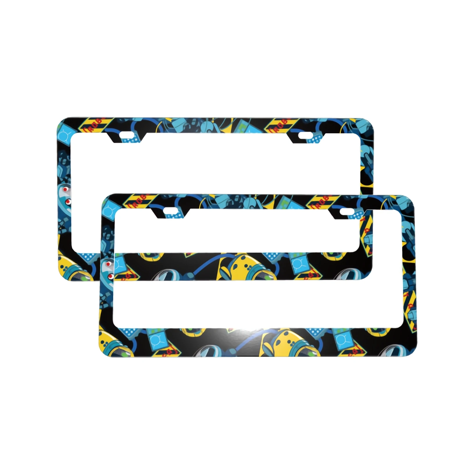 

2 PCS License Plate Frame Cute Cartoon Robots Car Tag Cover Aluminum Holder Auto Car for Us Standard 2 Hole and Screws