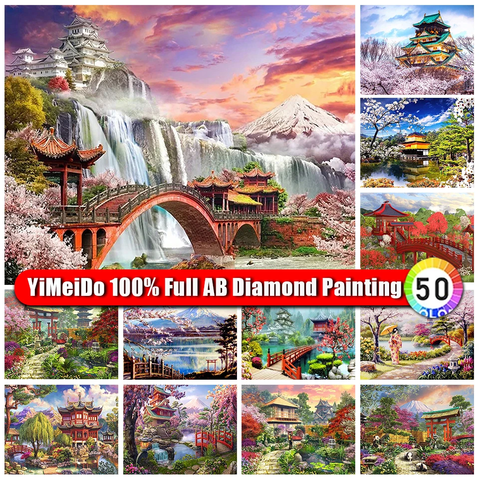 

YiMeiDo 100% AB Diamond Painting Landscape House Cross Stitch Kit Full Diamond Embroidery Mosaic Rhinestone Decoration Picture