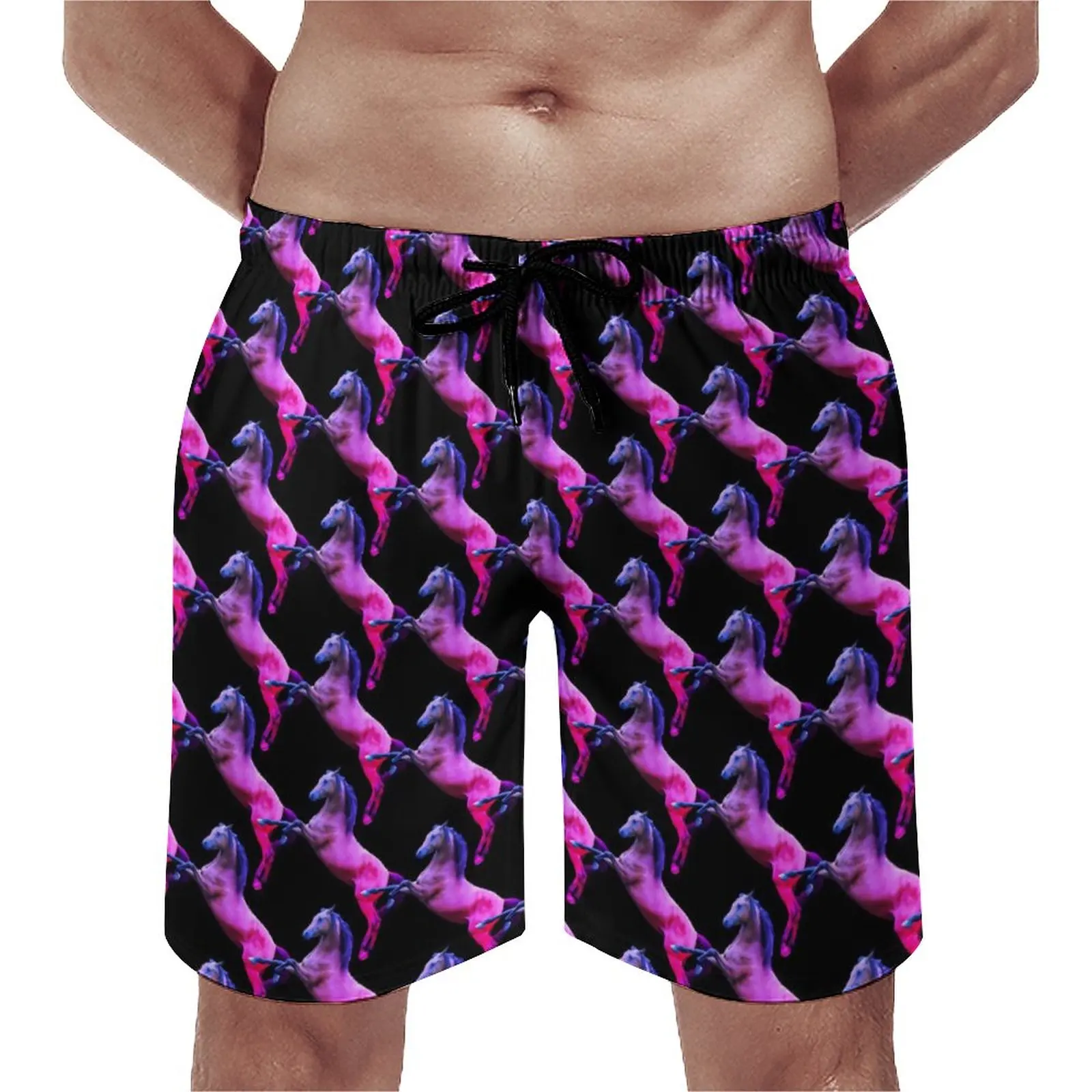 

Pink Horse Board Shorts Summer Pretty Animal Casual Beach Short Pants Males Sports Fast Dry Custom Beach Trunks